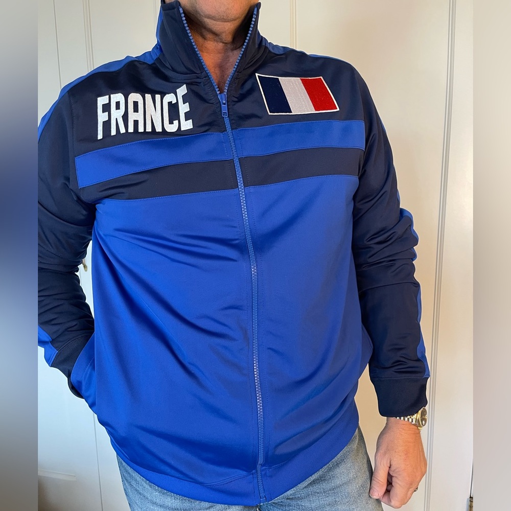 Mens sportswear activewear zip front jacket. France logo